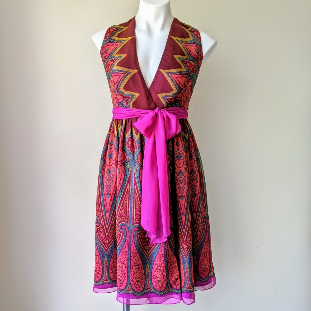 ANNA SUI for Anthropologie 100% Silk Print Dress, 0